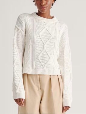 NWT Quince 100% Organic Cotton Cropped Cable Crew Sweater – Ivory